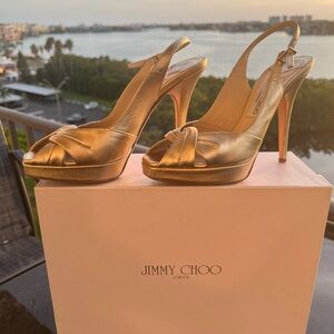 Jimmy Choo, Gold strapped high heels. Size 37.5